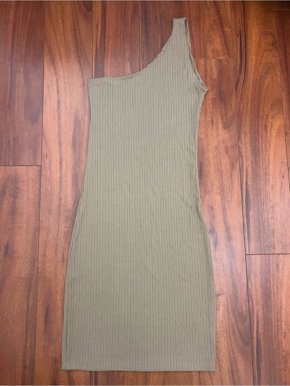 One-Shoulder Ribbed Dress in Taupe - Picture 4 of 9